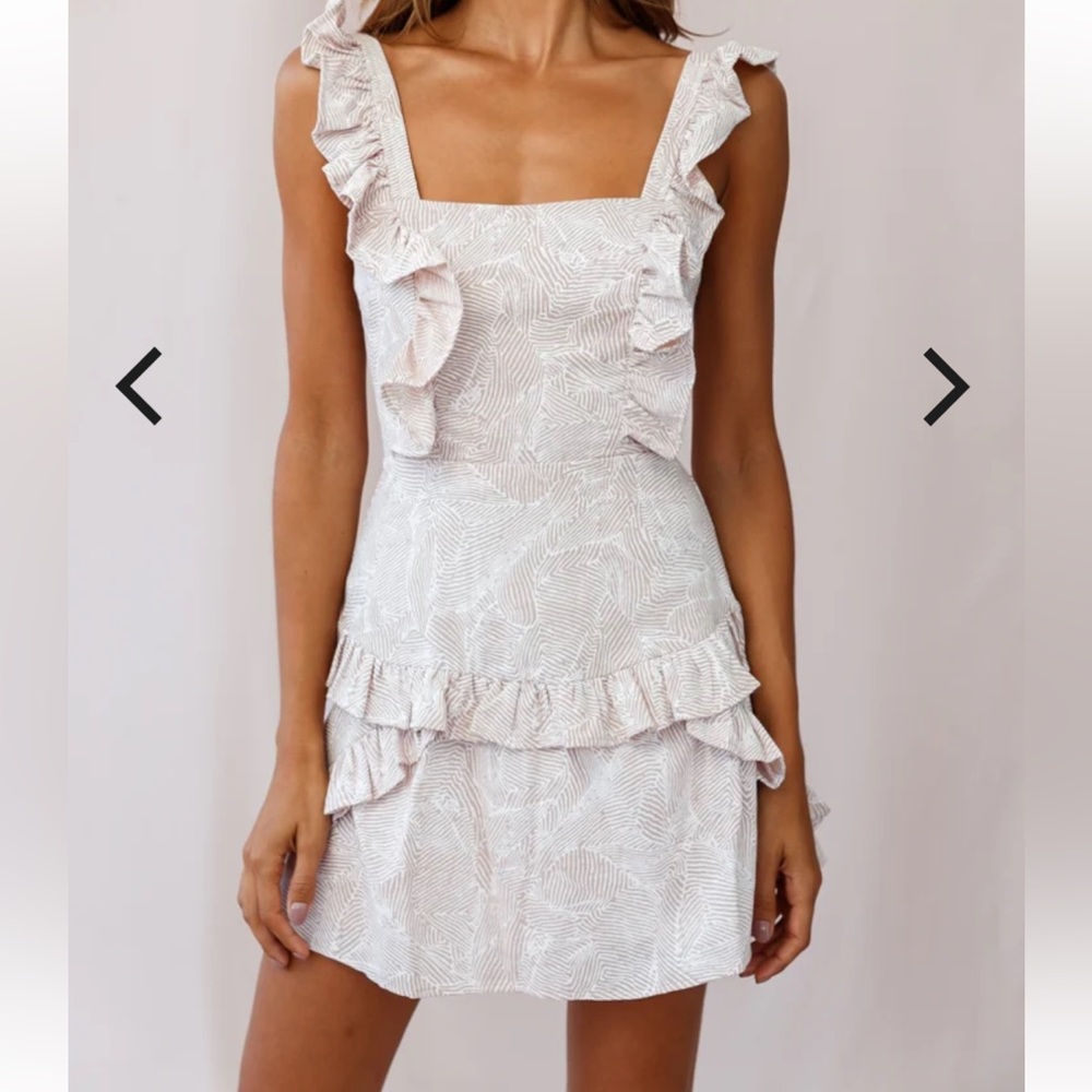 Blush & White Ruffle Sleeveless Mini Dress with Open-Tie Back, Size L